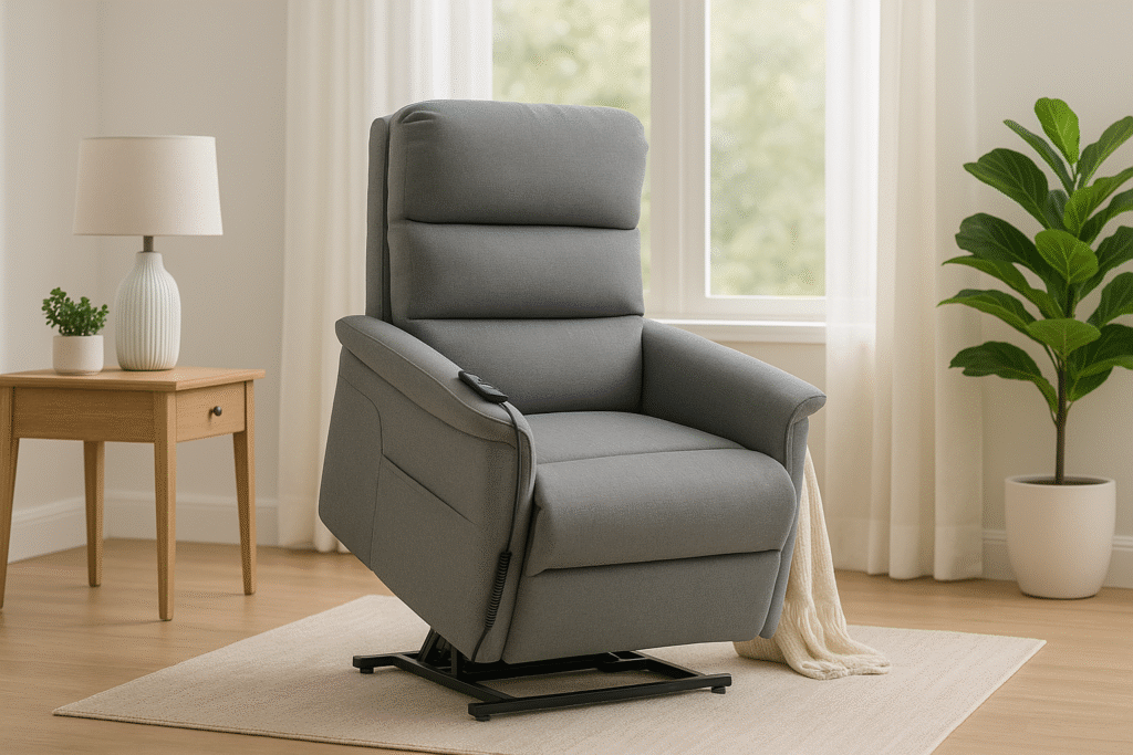 Modern beige recliner representing the best power lift chairs for seniors in a cozy living room setting