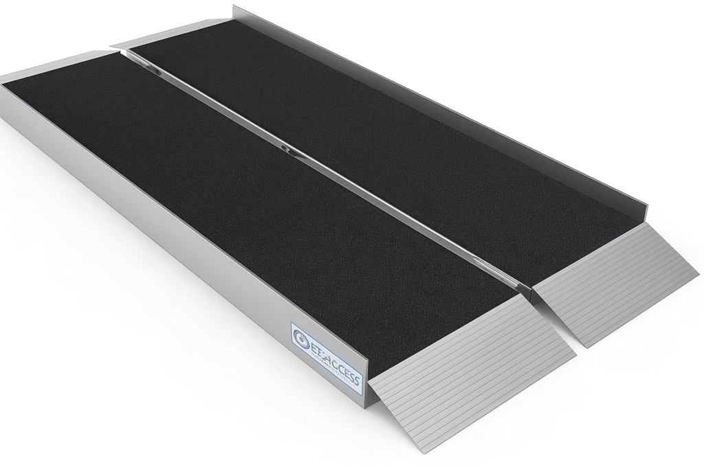 EZ-ACCESS 5-foot suitcase singlefold portable wheelchair ramp with aluminum frame and black non-slip surface on white background