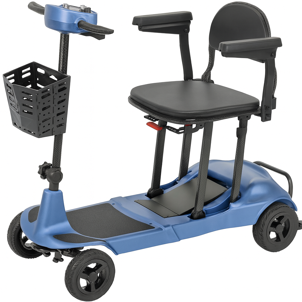 FreeWink folding mobility scooter with lightweight frame and basket