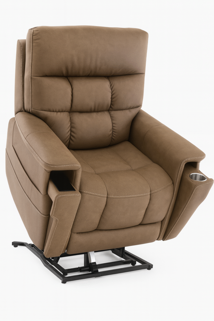 Pride VivaLift Ultra PLR4955S power lift recliner for seniors in taupe faux leather with USB remote, 4-position dual-motor design