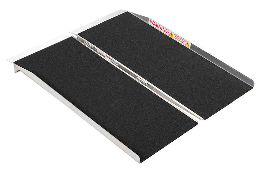 Prairie View Industries 4-foot single-fold wheelchair ramp with black non-slip surface on white background