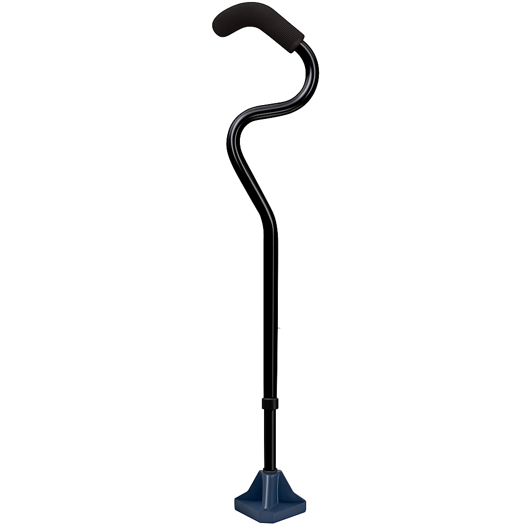 StrongArm Comfort Cane ergonomic self-standing walking cane with forearm cradle and pivoting base on a plain white background