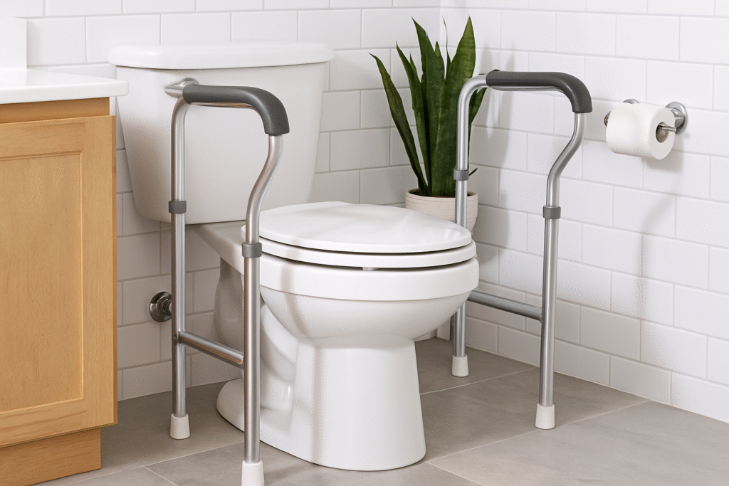 Best toilet safety rails for elderly installed in a modern bathroom for safe support