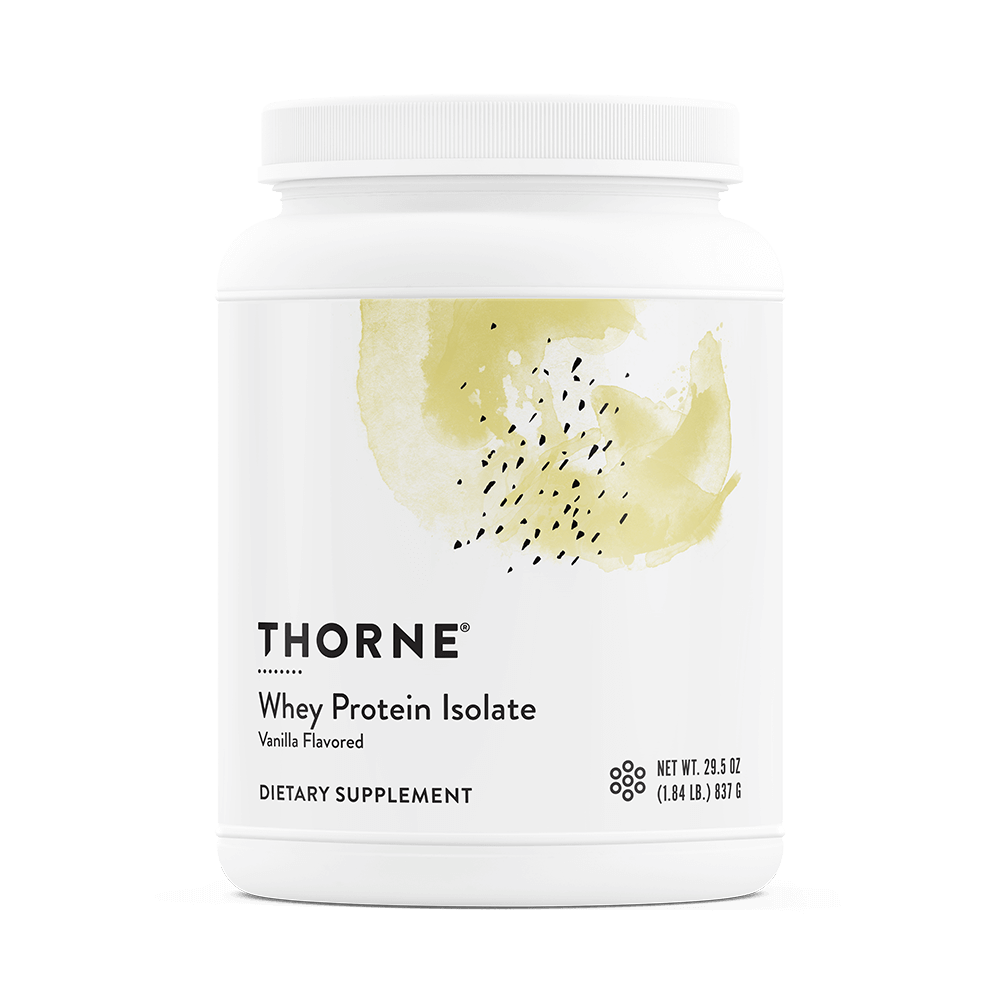 best whey protein powder for seniors – Thorne Whey Protein Isolate vanilla flavor with 21 grams of easy-to-digest protein