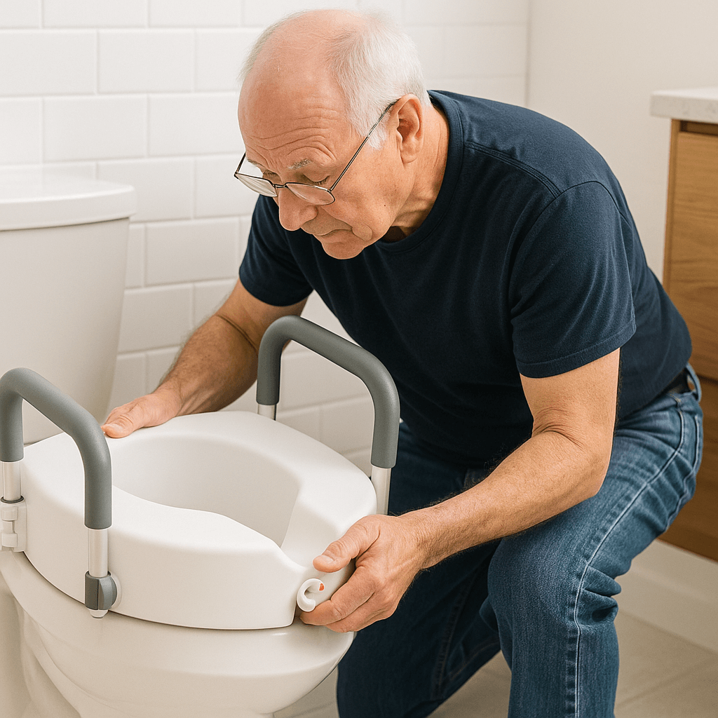 installing raised toilet seat for seniors with locking arms