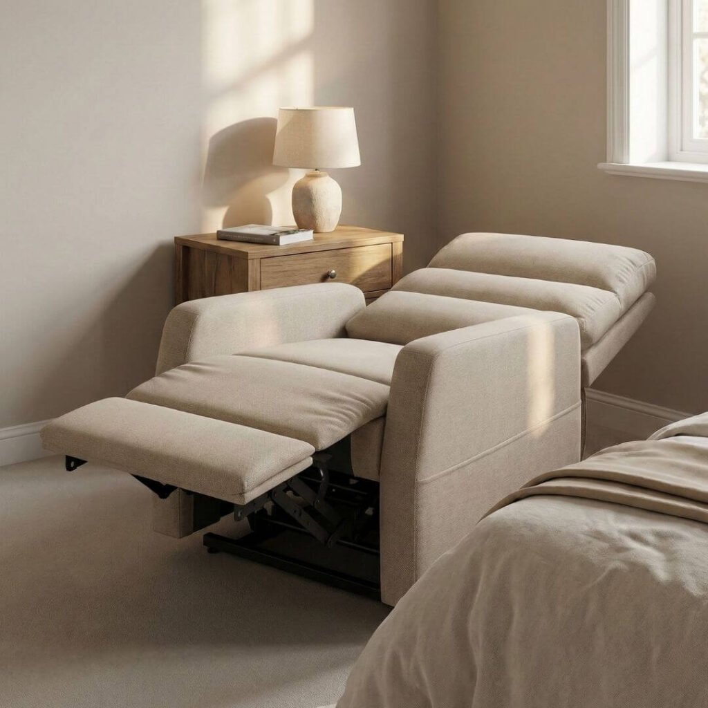 power lift chair fully reclined showing near-flat sleeping position