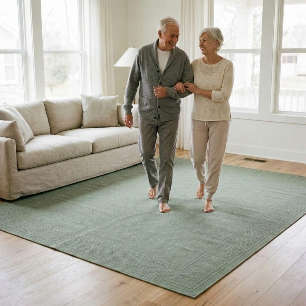 Non slip area rug for elderly in living room 