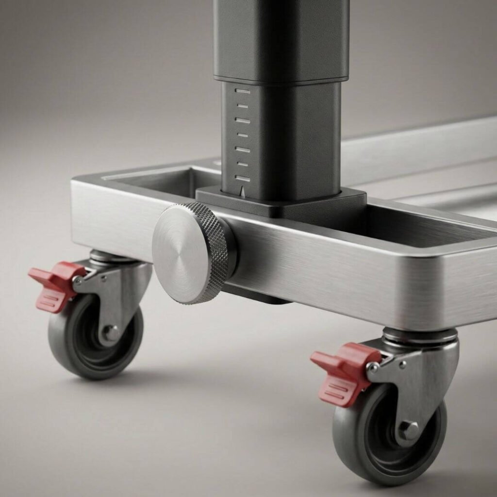 safe overbed table with locking wheels for seniors