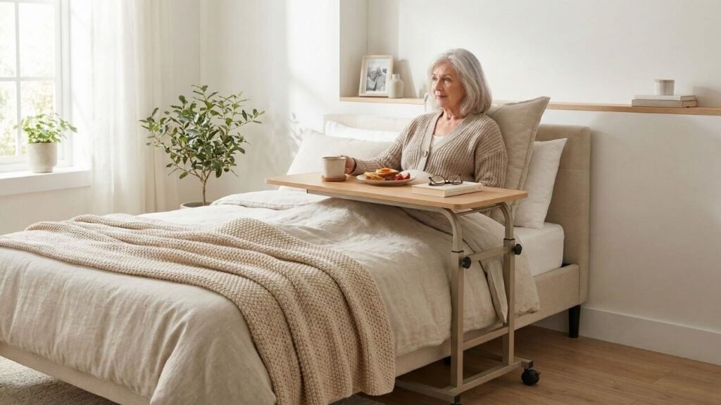 best overbed table for seniors used safely in a bedroom