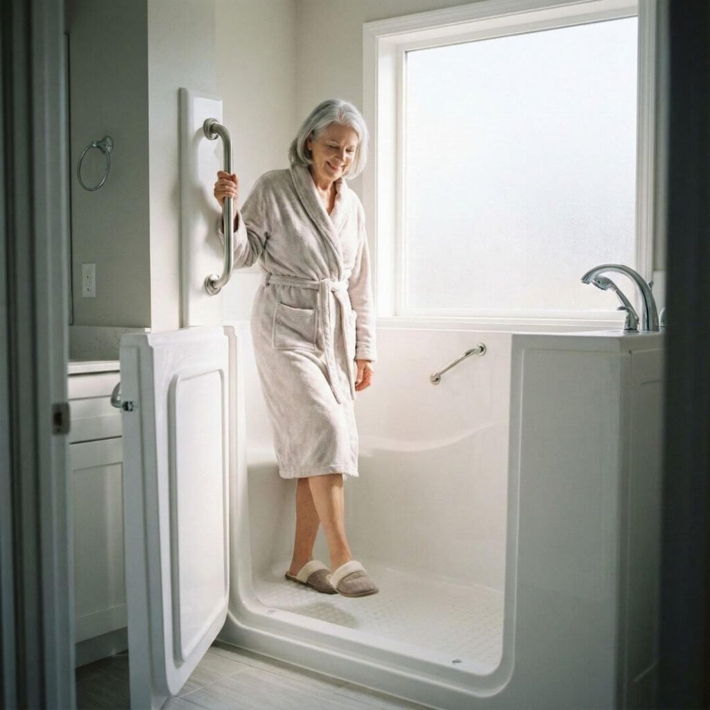 Low Entry Walk-In Tub for Senior Safety Low entry walk-in tub reducing fall risk for seniors