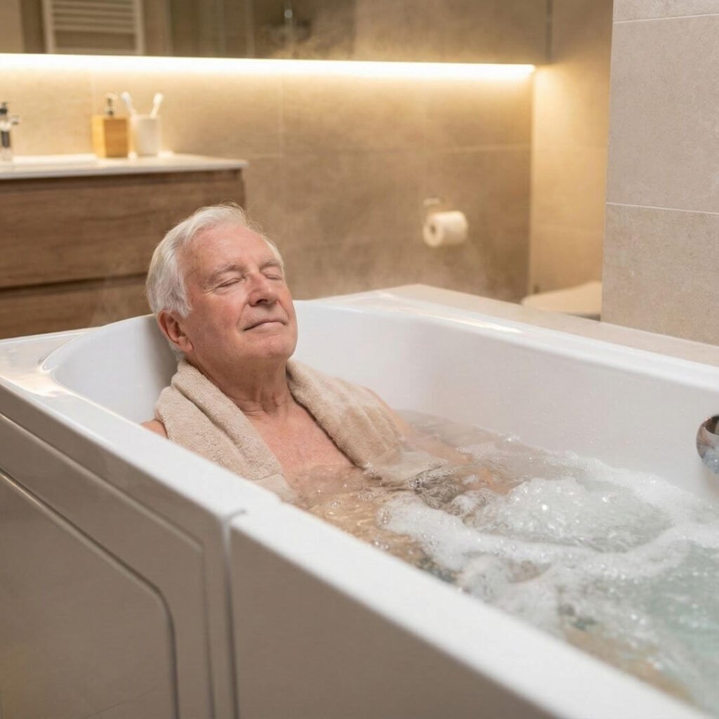 Hydrotherapy Walk-In Tub Benefits Walk-in tub with hydrotherapy jets for arthritis relief