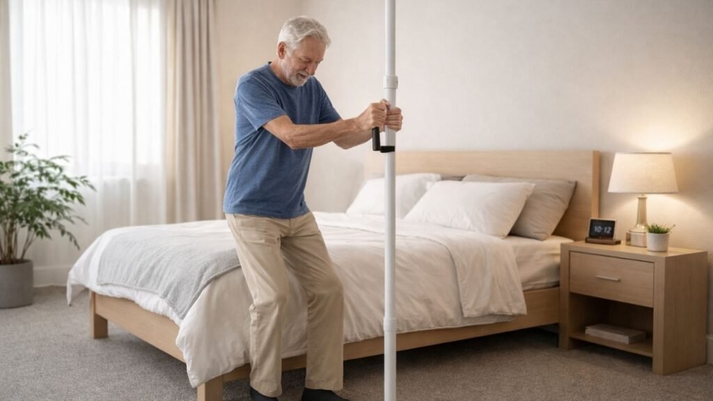 Best transfer poles for seniors installed beside a bed for safe standing support