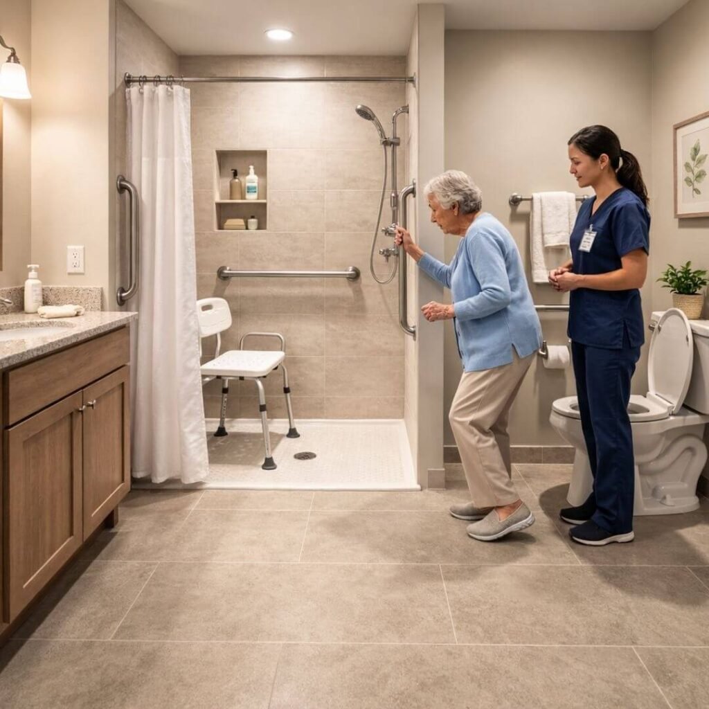 Safe Bathing Setup for Elderly Mobility