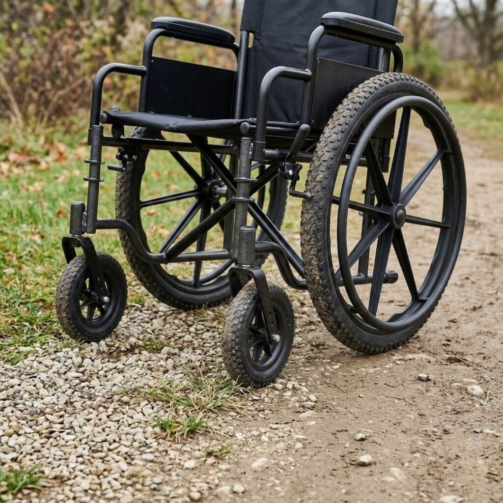 All-terrain wheelchair designed for gravel, sand, grass, and trails