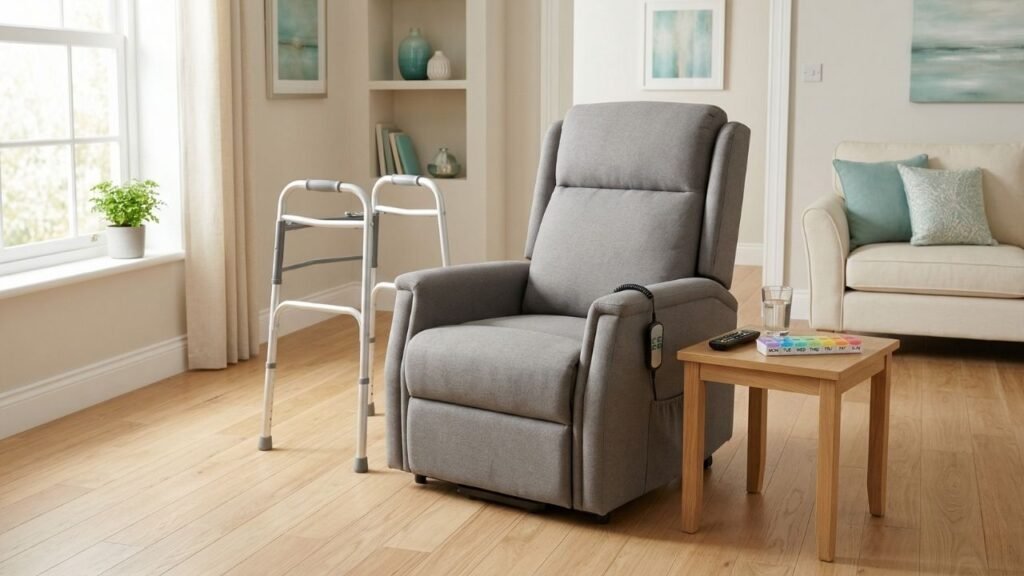 Best recliners after surgery — comfortable power lift recliner in a bright living room set up for post-surgery recovery for a senior